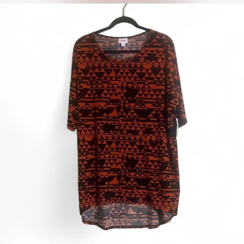 LuLaRoe Top Sz XL Irma Geometric Print Tunic Oversized High/Low Closet Staple
